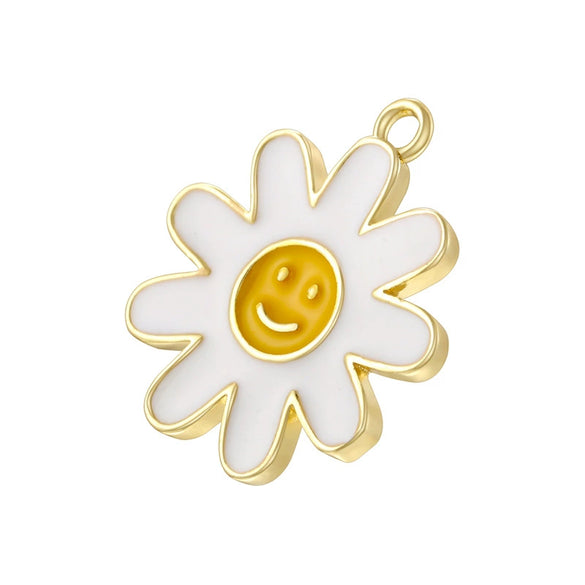Wholesale Pendant Copper Sweet Flower Style Dripping Oil Process With Sunflower Four Leaf Clover Rose Smiley Daisy Patterns