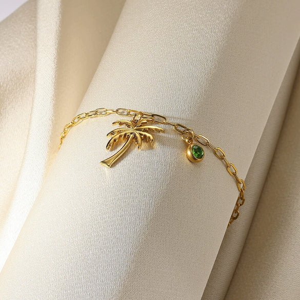 Wholesale Pendant Foot Chain Coconut Tree Pattern Copper Alloy Inlaid Gemstone Summer Fashion Unisex