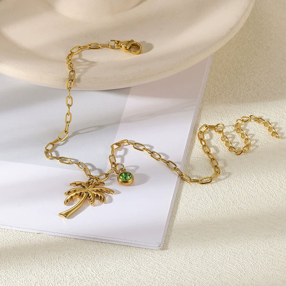 Wholesale Pendant Foot Chain Coconut Tree Pattern Copper Alloy Inlaid Gemstone Summer Fashion Unisex
