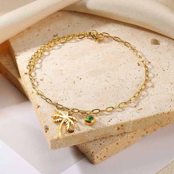 Wholesale Pendant Foot Chain Coconut Tree Pattern Copper Alloy Inlaid Gemstone Summer Fashion Unisex