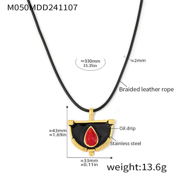 Wholesale Pendant Long Dress Chain Stainless Steel Leather Rope Geometric Pvd Electroplated