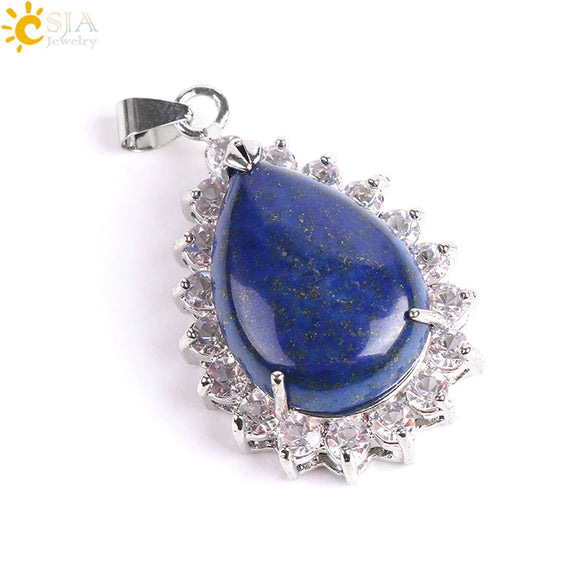 Wholesale Pendant Natural Stone Alloy Claw Inlaid Water Drop Pear Shaped Electroplated High Profile Luxury Unisex
