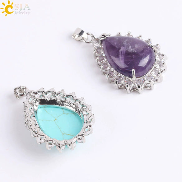 Wholesale Pendant Natural Stone Alloy Claw Inlaid Water Drop Pear Shaped Electroplated High Profile Luxury Unisex