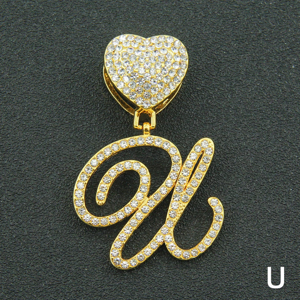 Wholesale Pendant Necklace Alloy Hiphop Style With Letter Pattern And Diamond Decoration Cuban Chain Accessories