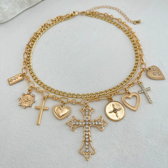Wholesale Pendant Necklace Alloy Iron Chain Rhinestone Geometric Heart Shape Electroplating For Women