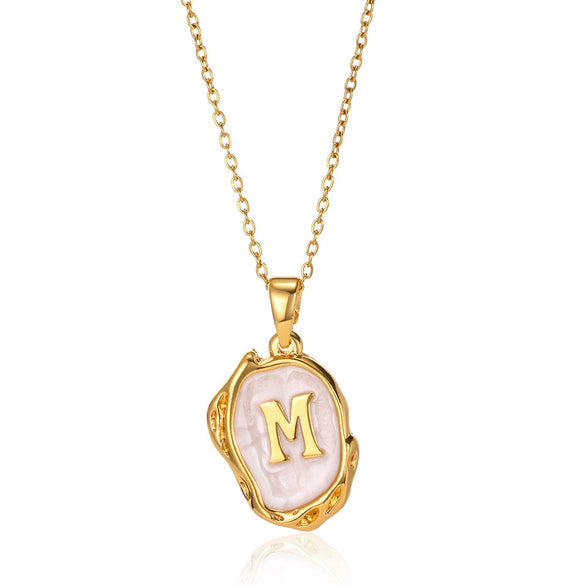 Wholesale Pendant Necklace Alloy Stainless Steel Letter Oil Drop 18K Gold Plated