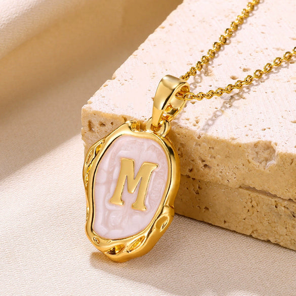 Wholesale Pendant Necklace Alloy Stainless Steel Letter Oil Drop 18K Gold Plated