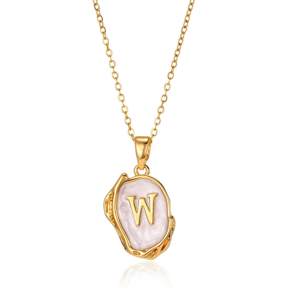 Wholesale Pendant Necklace Alloy Stainless Steel Letter Oil Drop 18K Gold Plated