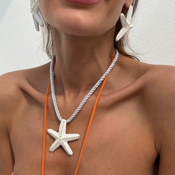 Wholesale Pendant Necklace Alloy Starshaped Rope Women's Vacation Style Dripping Oil