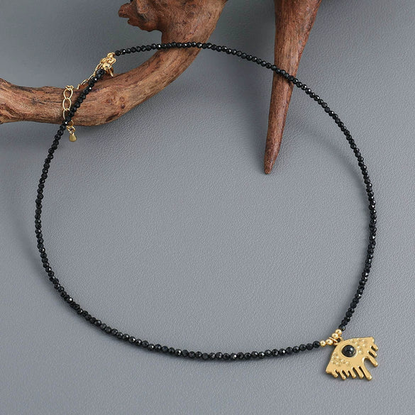 Wholesale Pendant Necklace Black Pointed Crystal Stainless Steel Geometric Retro Handmade For Women