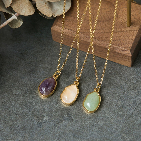 Wholesale Pendant Necklace Clavicle Chain Geometric Fresh Green Dongling Female Titanium Steel 18K Gold Plated