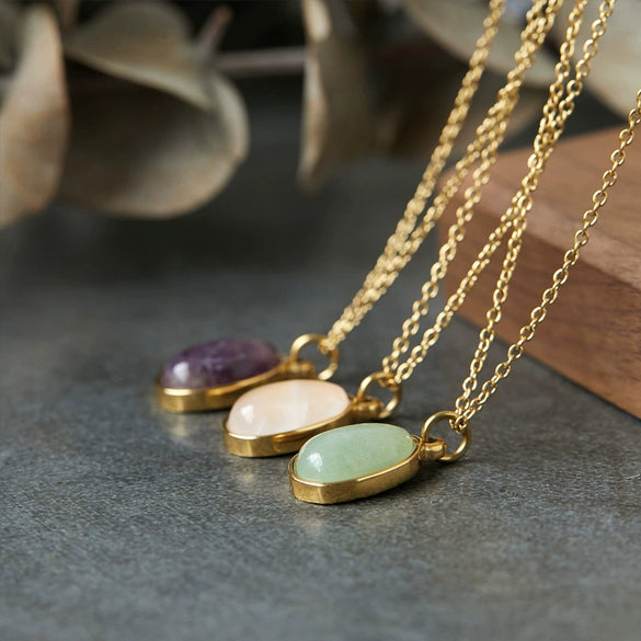 Wholesale Pendant Necklace Clavicle Chain Geometric Fresh Green Dongling Female Titanium Steel 18K Gold Plated
