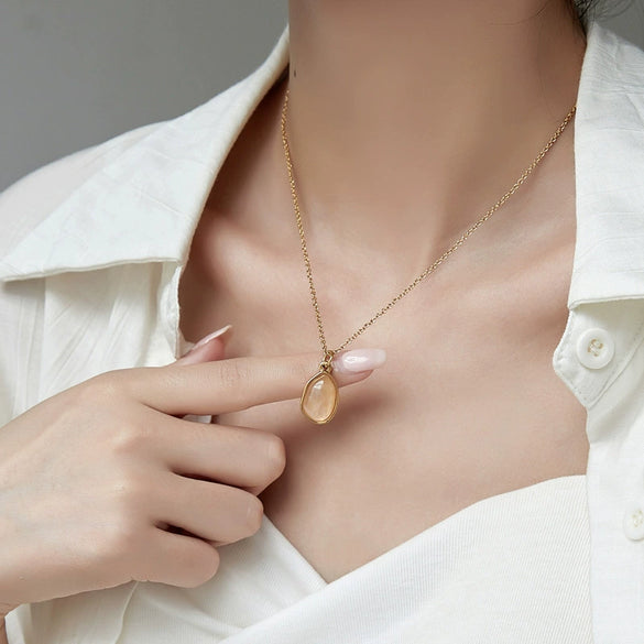 Wholesale Pendant Necklace Clavicle Chain Geometric Fresh Green Dongling Female Titanium Steel 18K Gold Plated