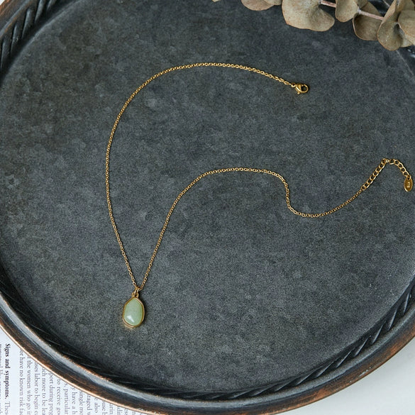 Wholesale Pendant Necklace Clavicle Chain Geometric Fresh Green Dongling Female Titanium Steel 18K Gold Plated