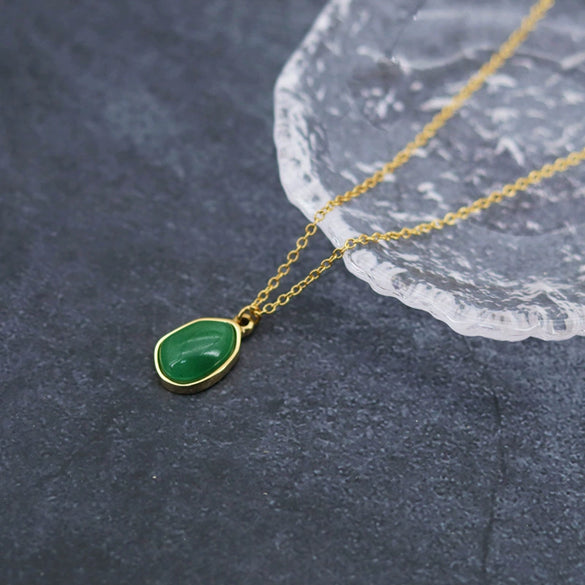 Wholesale Pendant Necklace Clavicle Chain Geometric Fresh Green Dongling Female Titanium Steel 18K Gold Plated