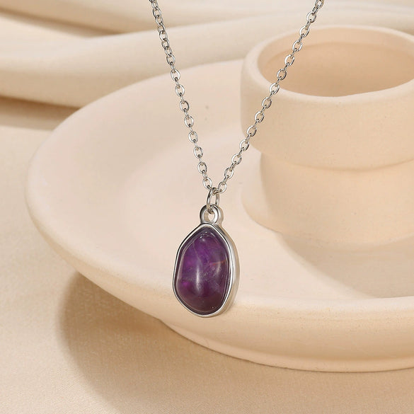 Wholesale Pendant Necklace Clavicle Chain Unisex Titanium Steel Plated 18K Gold Vintage Geometric Style Mixed Gemstone Inlay