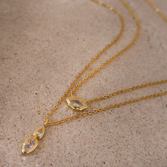 Wholesale Pendant Necklace Copper Artificial Crystal Geometric Oval Round Electroplated Light Luxury Style