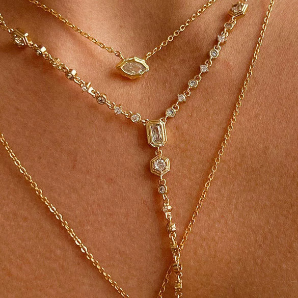 Wholesale Pendant Necklace Copper Artificial Crystal Geometric Oval Round Electroplated Light Luxury Style