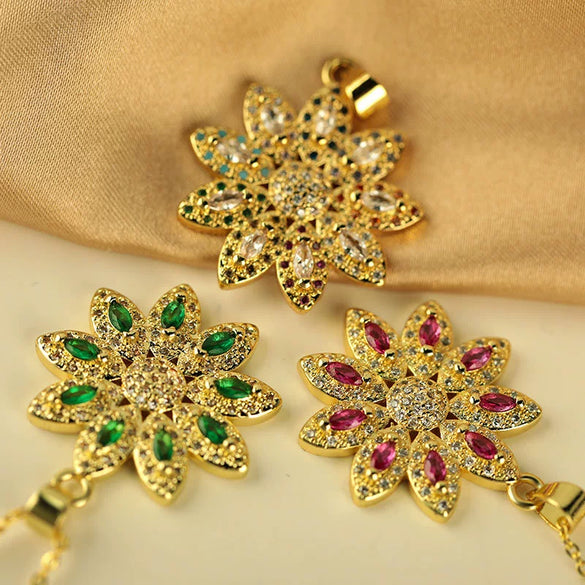 Wholesale Pendant Necklace Copper Floral Zircon Electroplated Inlaid For Women