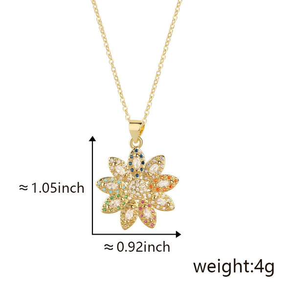 Wholesale Pendant Necklace Copper Floral Zircon Electroplated Inlaid For Women