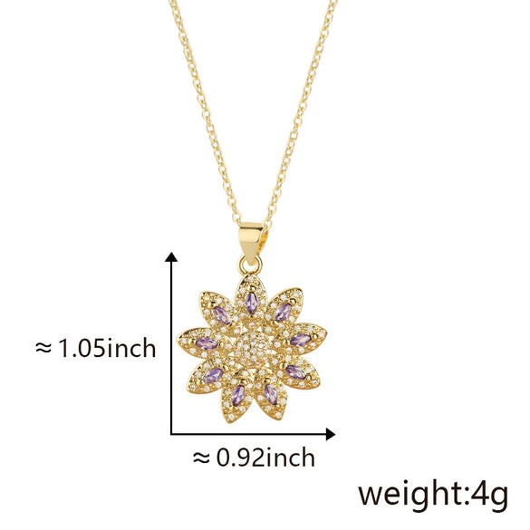 Wholesale Pendant Necklace Copper Floral Zircon Electroplated Inlaid For Women
