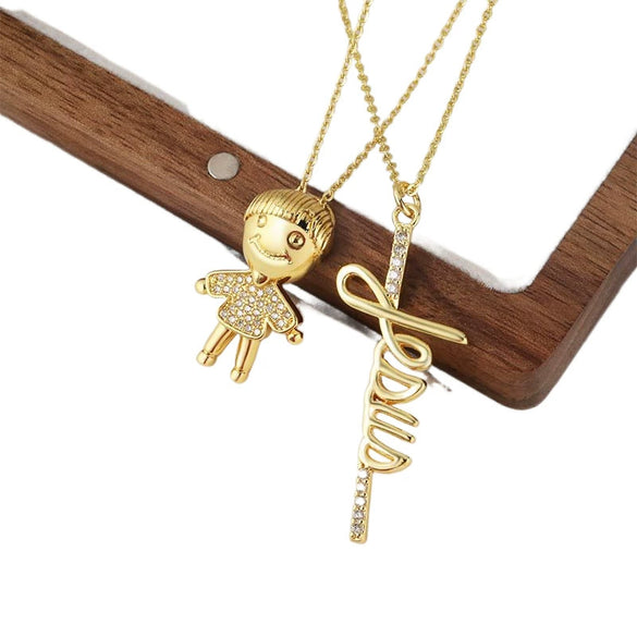 Wholesale Pendant Necklace Copper Geometric Electroplated Inlaid Zircon Simple Cute Cartoon Style