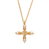 Wholesale Pendant Necklace Copper Geometric Pearl Cross Light Luxury Style Vacuum Plating 18K Gold Color