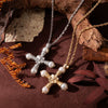 Wholesale Pendant Necklace Copper Geometric Pearl Cross Light Luxury Style Vacuum Plating 18K Gold Color