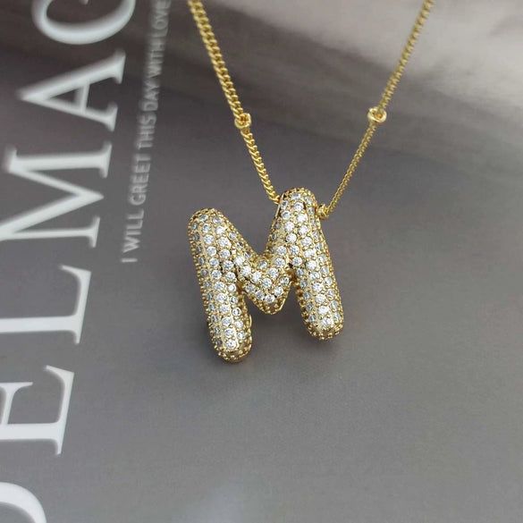 Wholesale Pendant Necklace Copper Gold Plated Zircon Chubby Balloon Bubble Letter Shape Fashion Simple