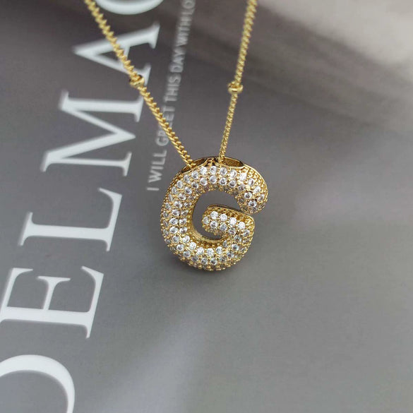 Wholesale Pendant Necklace Copper Gold Plated Zircon Chubby Balloon Bubble Letter Shape Fashion Simple