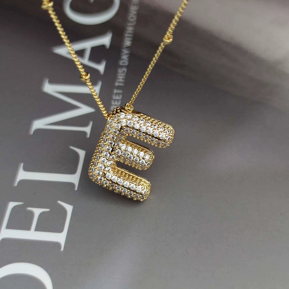 Wholesale Pendant Necklace Copper Gold Plated Zircon Chubby Balloon Bubble Letter Shape Fashion Simple