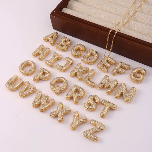 Wholesale Pendant Necklace Copper Gold Plated Zircon Chubby Balloon Bubble Letter Shape Fashion Simple