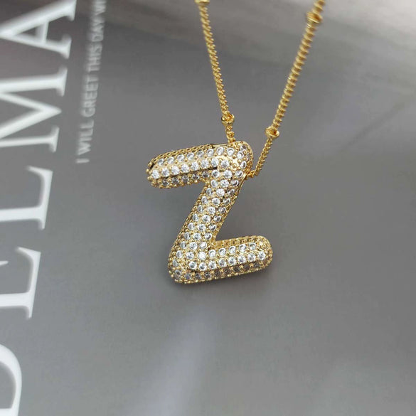 Wholesale Pendant Necklace Copper Gold Plated Zircon Chubby Balloon Bubble Letter Shape Fashion Simple