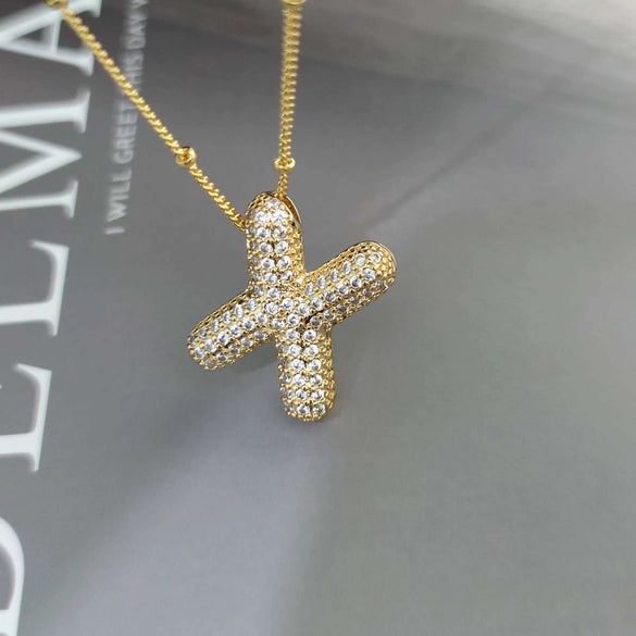 Wholesale Pendant Necklace Copper Gold Plated Zircon Chubby Balloon Bubble Letter Shape Fashion Simple