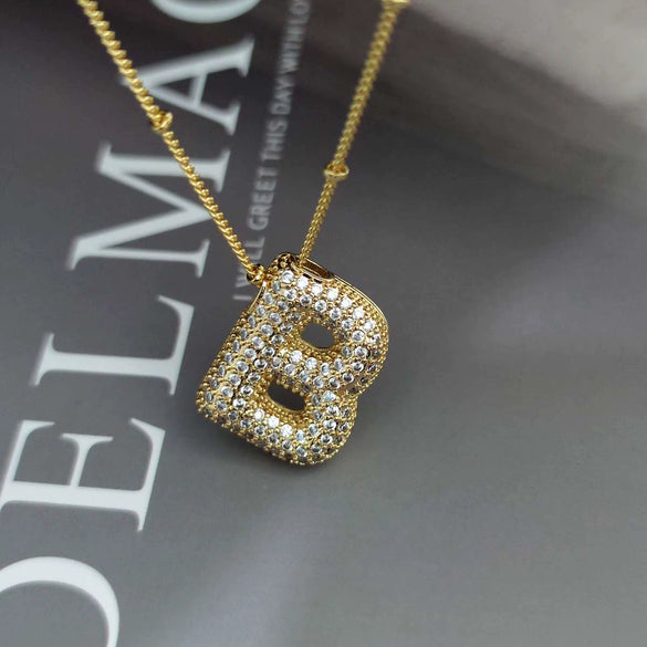 Wholesale Pendant Necklace Copper Gold Plated Zircon Chubby Balloon Bubble Letter Shape Fashion Simple