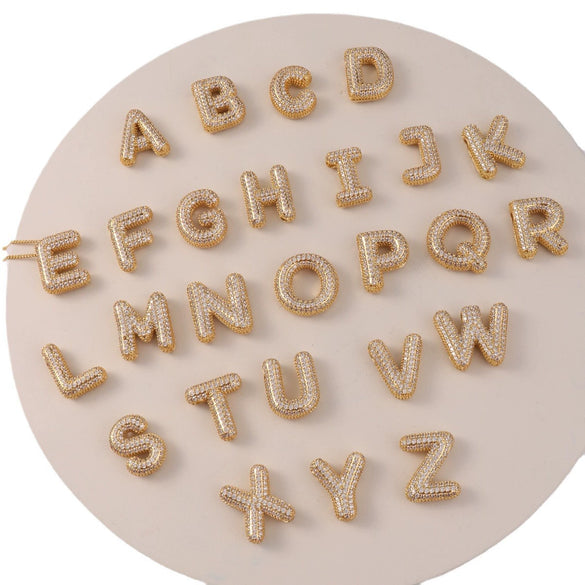 Wholesale Pendant Necklace Copper Gold Plated Zircon Chubby Balloon Bubble Letter Shape Fashion Simple