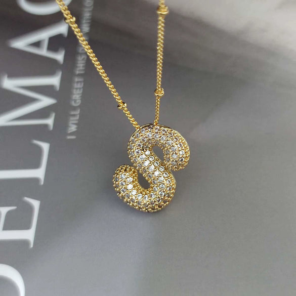Wholesale Pendant Necklace Copper Gold Plated Zircon Chubby Balloon Bubble Letter Shape Fashion Simple