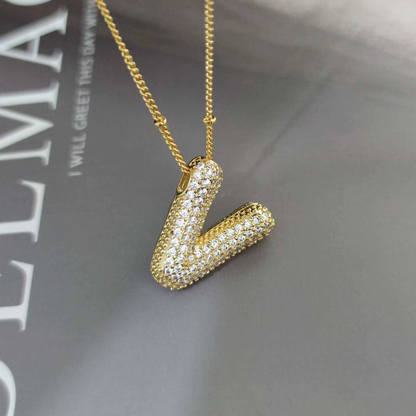 Wholesale Pendant Necklace Copper Gold Plated Zircon Chubby Balloon Bubble Letter Shape Fashion Simple