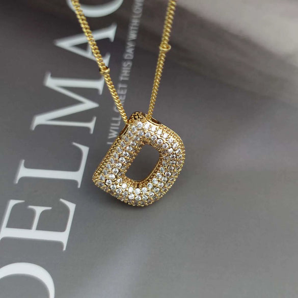 Wholesale Pendant Necklace Copper Gold Plated Zircon Chubby Balloon Bubble Letter Shape Fashion Simple