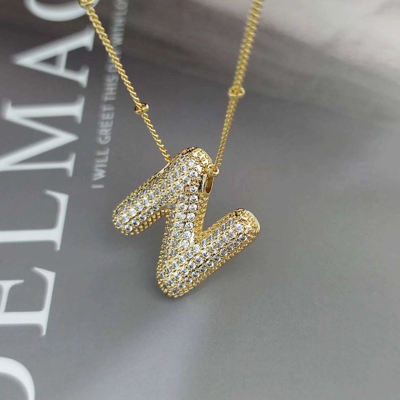 Wholesale Pendant Necklace Copper Gold Plated Zircon Chubby Balloon Bubble Letter Shape Fashion Simple