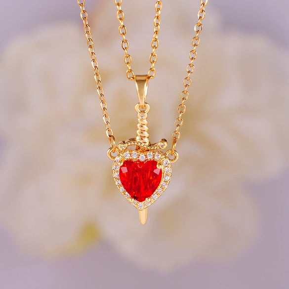 Wholesale Pendant Necklace Copper Inlaid Zircon Light Luxury Retro Love Heart Shape Electroplating
