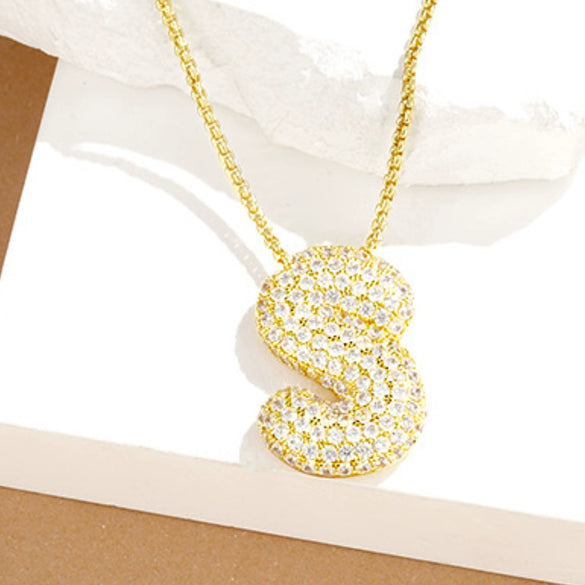 Wholesale Pendant Necklace Copper Inlaid Zircon Light Luxury Style With Letter Pattern Electroplated