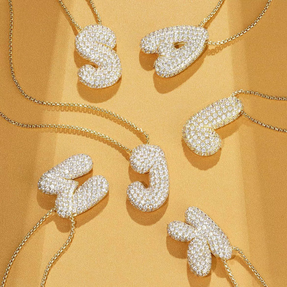 Wholesale Pendant Necklace Copper Inlaid Zircon Light Luxury Style With Letter Pattern Electroplated