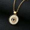 Wholesale Pendant Necklace Copper Inlaid Zircon Small Round With Letters Numbers Text Electroplated