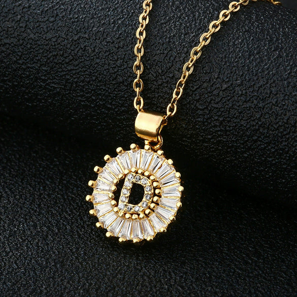 Wholesale Pendant Necklace Copper Inlaid Zircon Small Round With Letters Numbers Text Electroplated