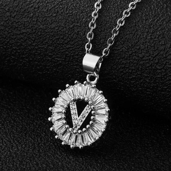 Wholesale Pendant Necklace Copper Inlaid Zircon Small Round With Letters Numbers Text Electroplated