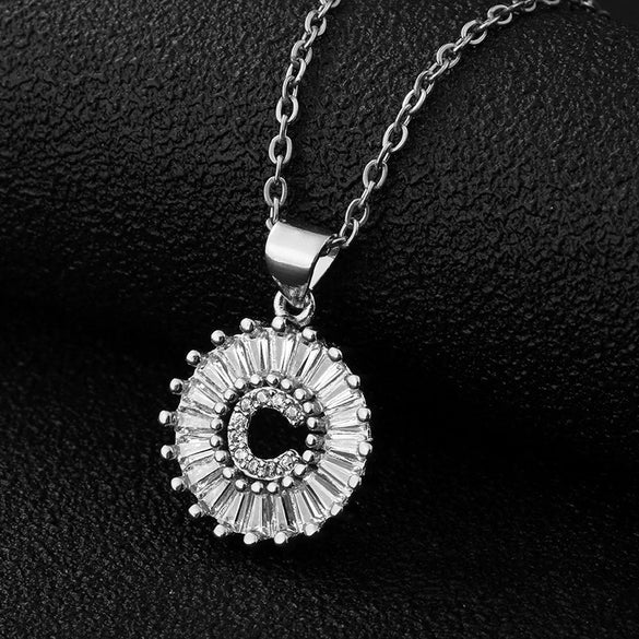 Wholesale Pendant Necklace Copper Inlaid Zircon Small Round With Letters Numbers Text Electroplated