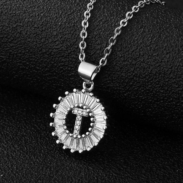 Wholesale Pendant Necklace Copper Inlaid Zircon Small Round With Letters Numbers Text Electroplated