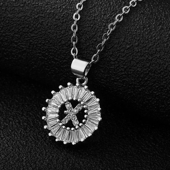 Wholesale Pendant Necklace Copper Inlaid Zircon Small Round With Letters Numbers Text Electroplated