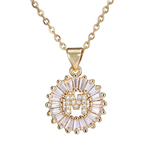 Wholesale Pendant Necklace Copper Inlaid Zircon Small Round With Letters Numbers Text Electroplated